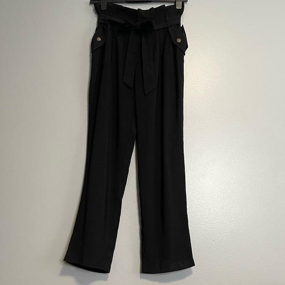 Lulus Black Saxson Paperbag Tie Belt Waist Pants NEW - Picture 2 of 6